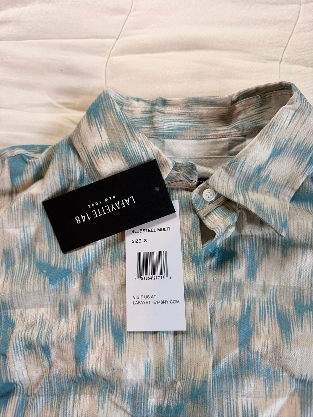 NWT Lafayette 148 Women’s Button Up Blouse Top Blue Tan 100% Cotton Breathable - Picture 3 of 9